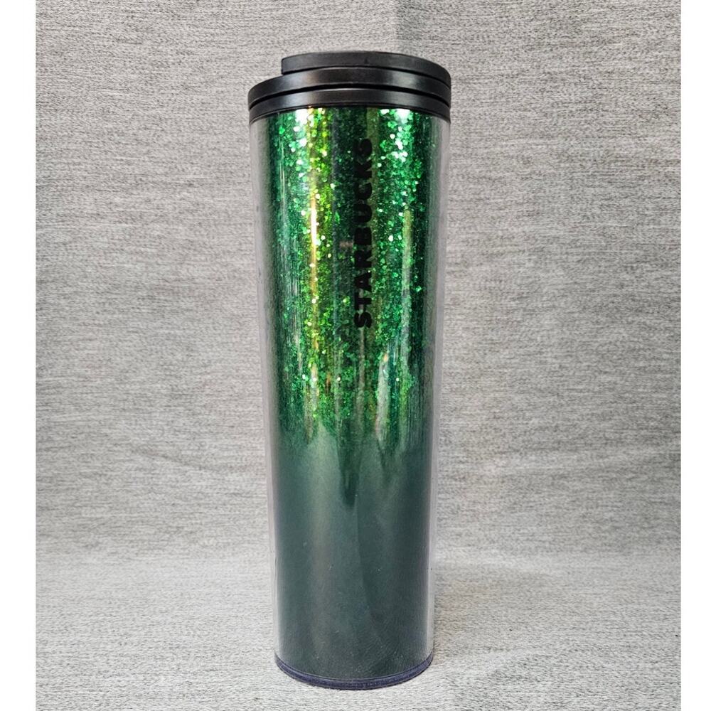 Starbucks Ombre Green Glitter Cup Hot Cold Tumbler Thermos Lid 16oz 2017